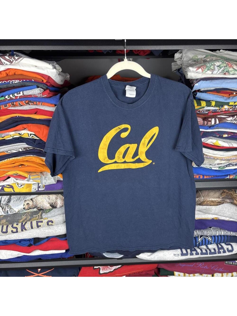 Vintage Y2K Cal Berkeley Bears T Shirt Navy Blue Gildan Heavy Cotton Sz L